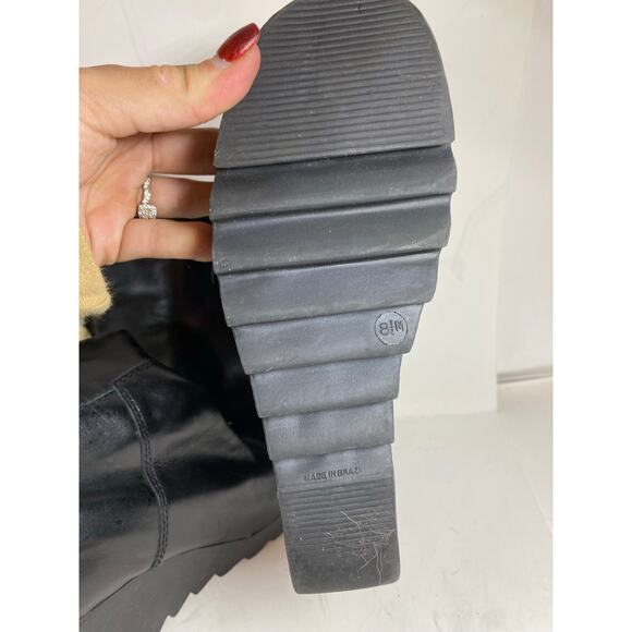 Michael Kors Platform Wedge Black Leather Boots 8.5W - Picture 4 of 10